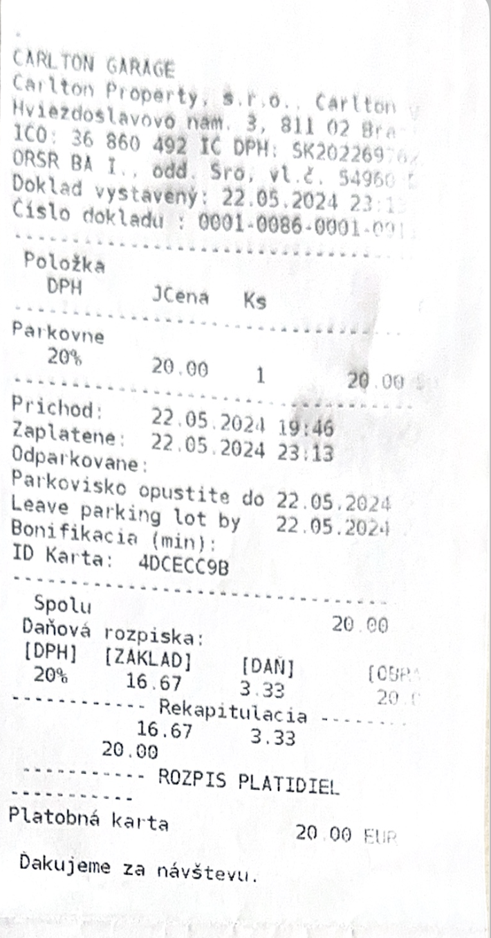 Example parking receipt document